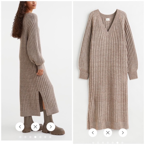 H&M beige melange rib-knit dress NWT Size XXL - Picture 2 of 5